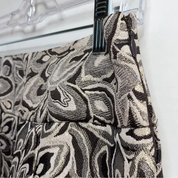 Ann Taylor LOFT skirt, brown/cream/gold metallic print, zipper on side, lined - Picture 3 of 9